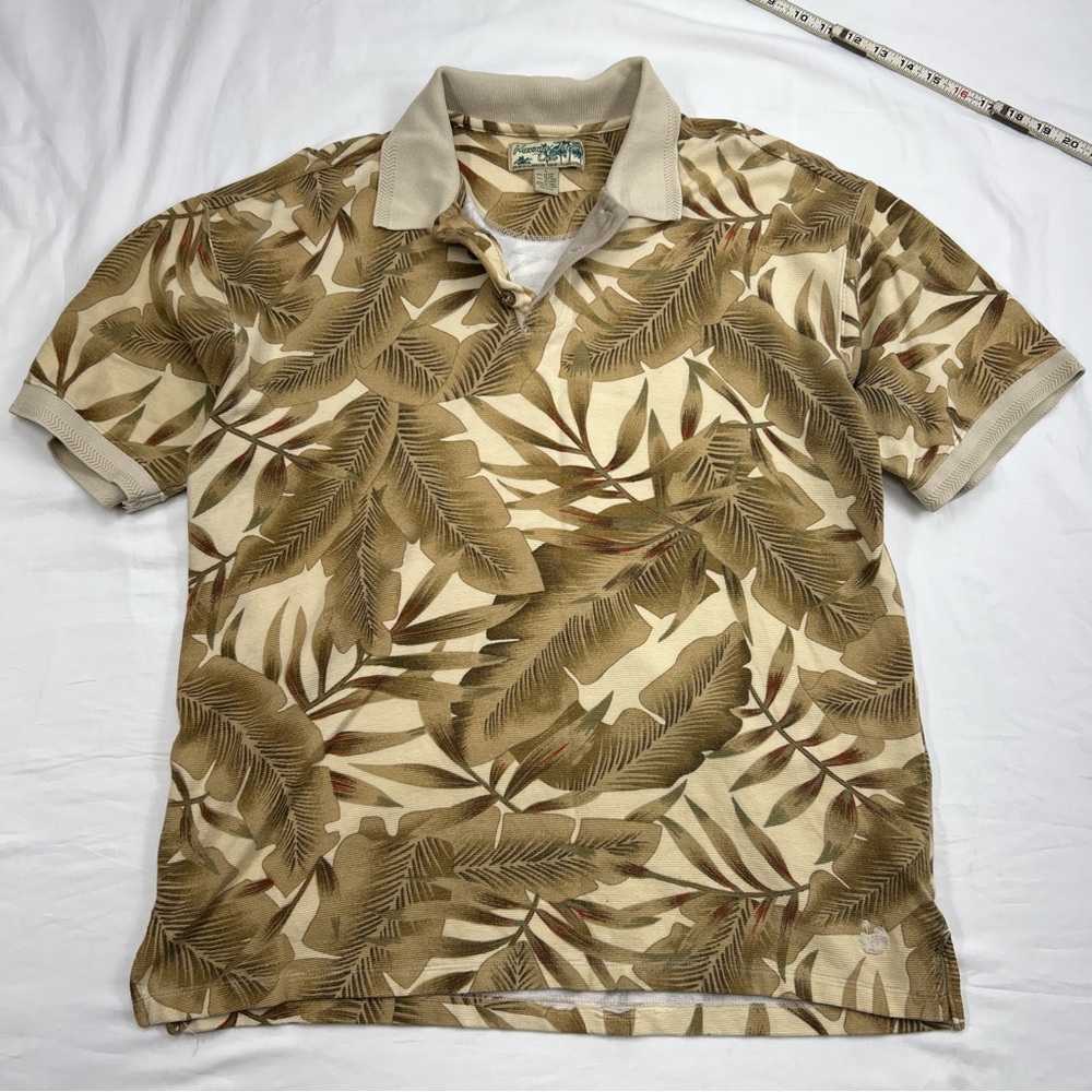 Havana Jack’s Cafe Tropical Palm Leaf Polo Shirt Rayon Blend Large